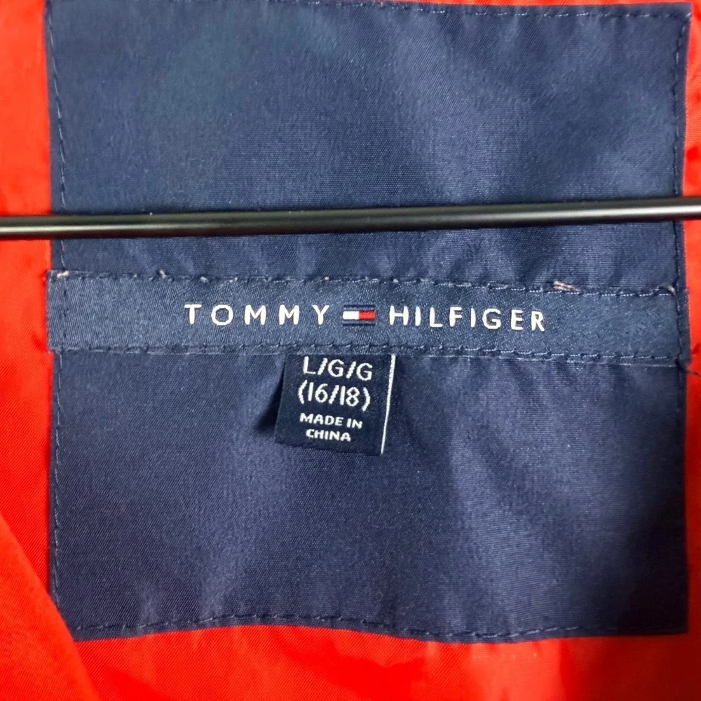 Tommy Hilfiger‎ Boys Red Navy Colorblock Hooded Windbreaker Jacket Large 16/18